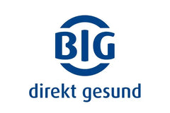 Blaues ’big direkt gesund’ Logo mit fettgedrucktem Sans-Serif-Text, eingeschlossen in einem kreisförmigen Design.