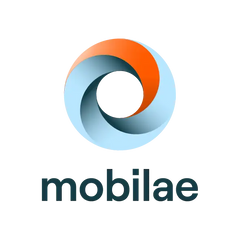 Blaues und oranges Wirbel-Logo mit einem Loch in der Mitte, das wahrscheinlich eine Marke oder ein Unternehmen repräsentiert.