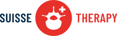 Logo für ’Suisse Therapy’ mit einem roten Kreis, der ein stilisiertes Gesicht und ein Pluszeichen zeigt.