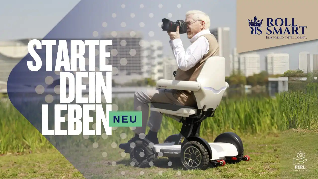 Ein motorisierter Mobilitätsroller mit einem bequemen Sitz, Armlehnen und Fußstützen, entwickelt für den Einsatz im Freien und aktive Lebensstile.