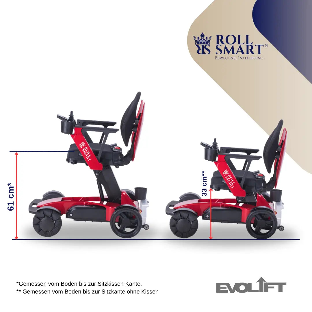 Roll smart evolift stufenlos höhenverstellbarer elektro-falt-rollstuhl
