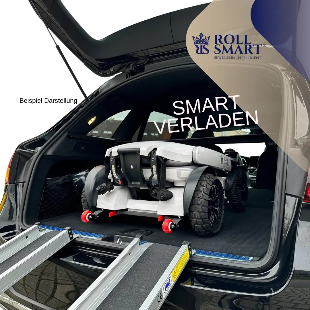 Weiß-schwarzer roll smart elektrorollstuhl x40 mit rugged reifen und roten lenkrollen, elektro-falt-rollstuhl automatisch faltbar
