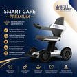 Weißer und grauer smart care premium mobilitätsscooter mit schwarzen rädern für seniorenkomfort
