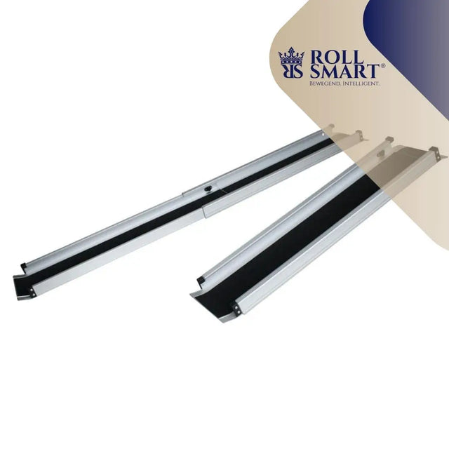 Silberne aluminium teleskop autorampe mit schwarzer gummierte griffoberfläche für sichere verladung von roll smart